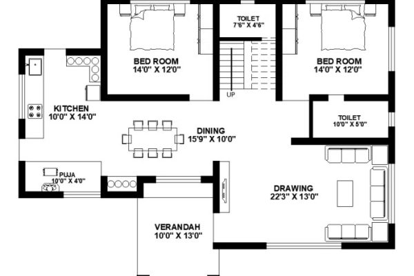 2 bedroom house floor plan design