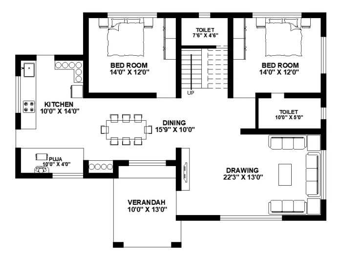 2 bedroom house floor plan design