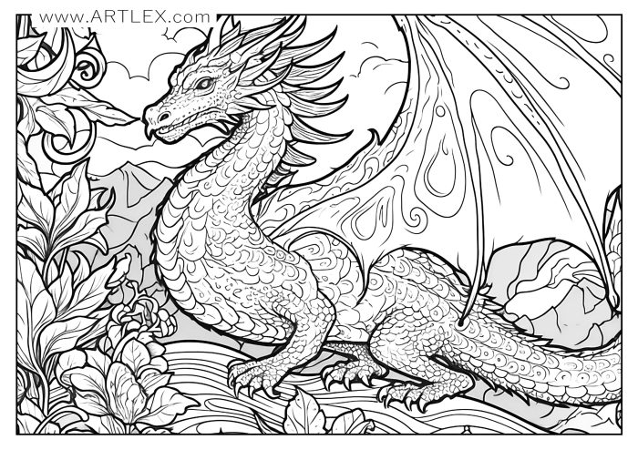 Coloring pages of cute dragons