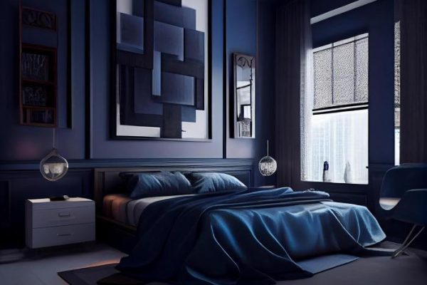 Dark blue bedroom design