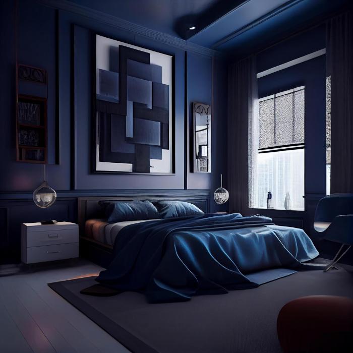 Dark blue bedroom design